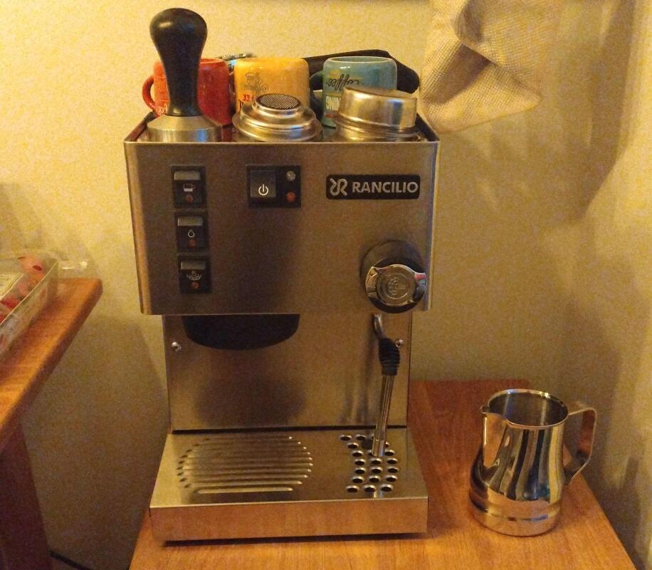 An image of a Rancilio Silva espresso machine in stainless steel